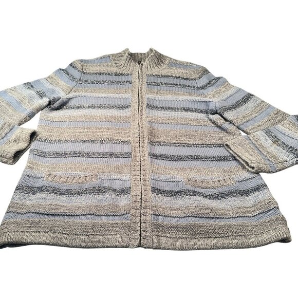 LL Bean Sweaters - LL Bean Cotton Full Zip Cardigan Sweater Women Jacket Mock Neck Striped Soft